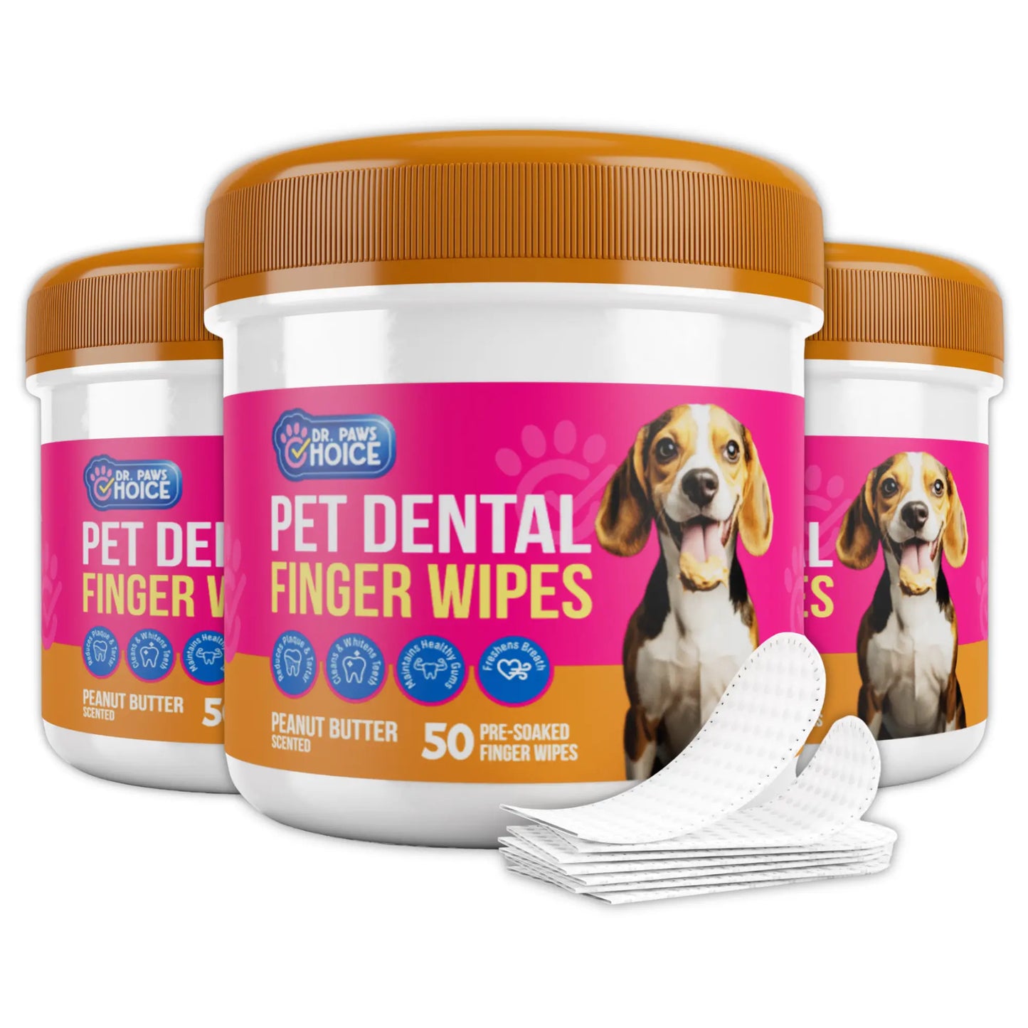 Dr. Paws: Pet Care Finger Wipes for Dogs & Cats – Dental Cleaning, Ear Cleaner & Eye Care Wipes | Removes Plaque, Bad Breath, Tear Stains & Ear Wax | Hypoallergenic No-Rinse Grooming Wipes