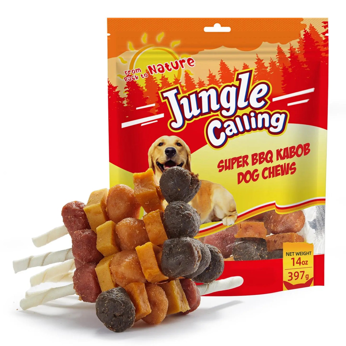 Jungle Calling Multi-Flavor Dog Kabob Treats - Chicken, Duck, Beef, Sweet Potato & Pumpkin - Buy 1 Get 1 Free Chew Sticks and Rawhide Snacks for Training and Rewards