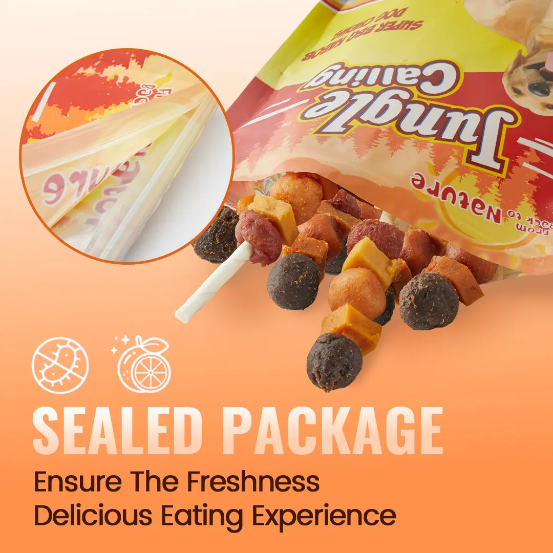 Jungle Calling Multi-Flavor Dog Kabob Treats - Chicken, Duck, Beef, Sweet Potato & Pumpkin - Buy 1 Get 1 Free Chew Sticks and Rawhide Snacks for Training and Rewards