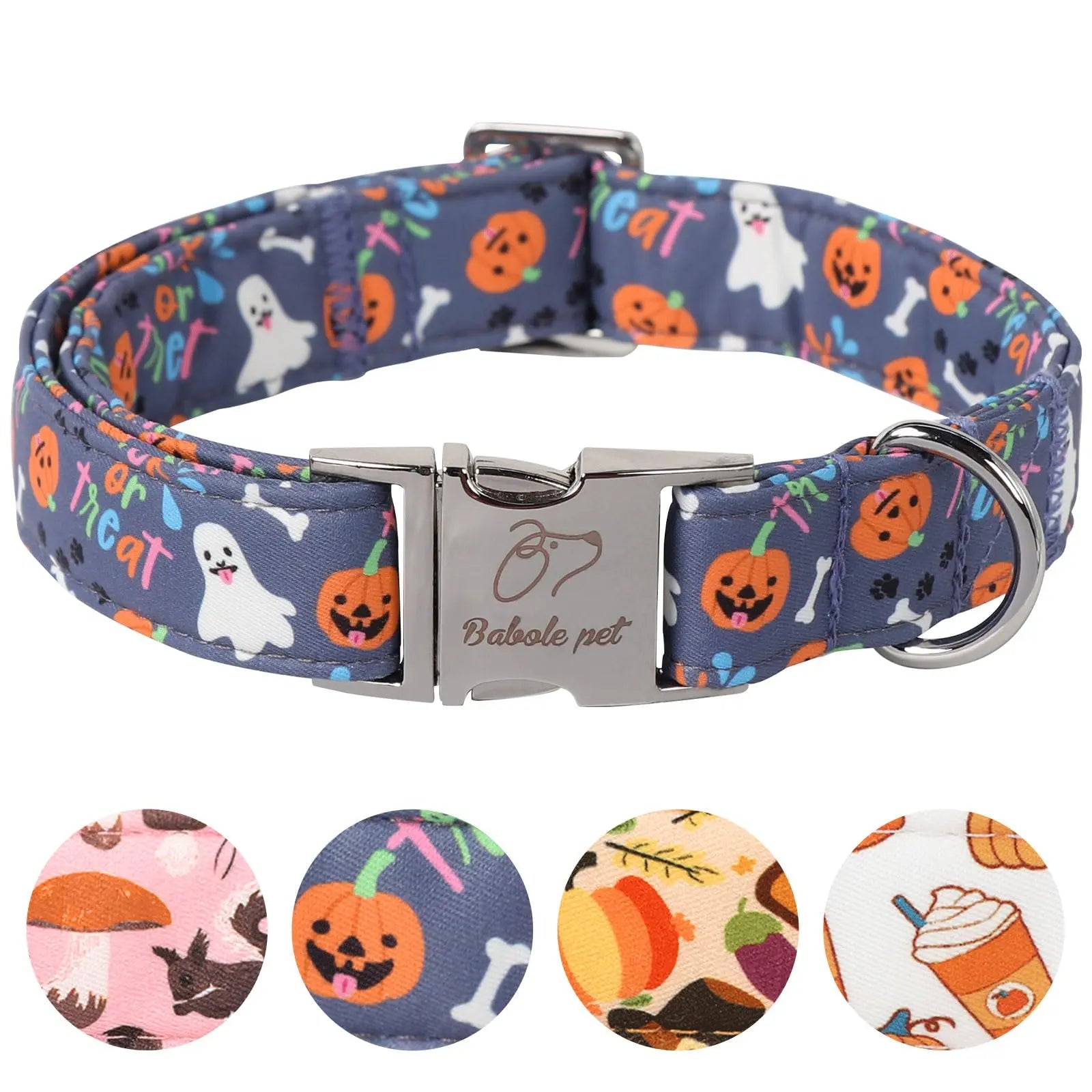 Fall Pumpkin Latte Print Adjustable Heavy-Duty Small Dog Collar with Metal Buckle, XS Size