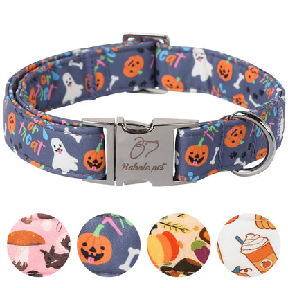 Fall Pumpkin Latte Print Adjustable Heavy-Duty Small Dog Collar with Metal Buckle, XS Size