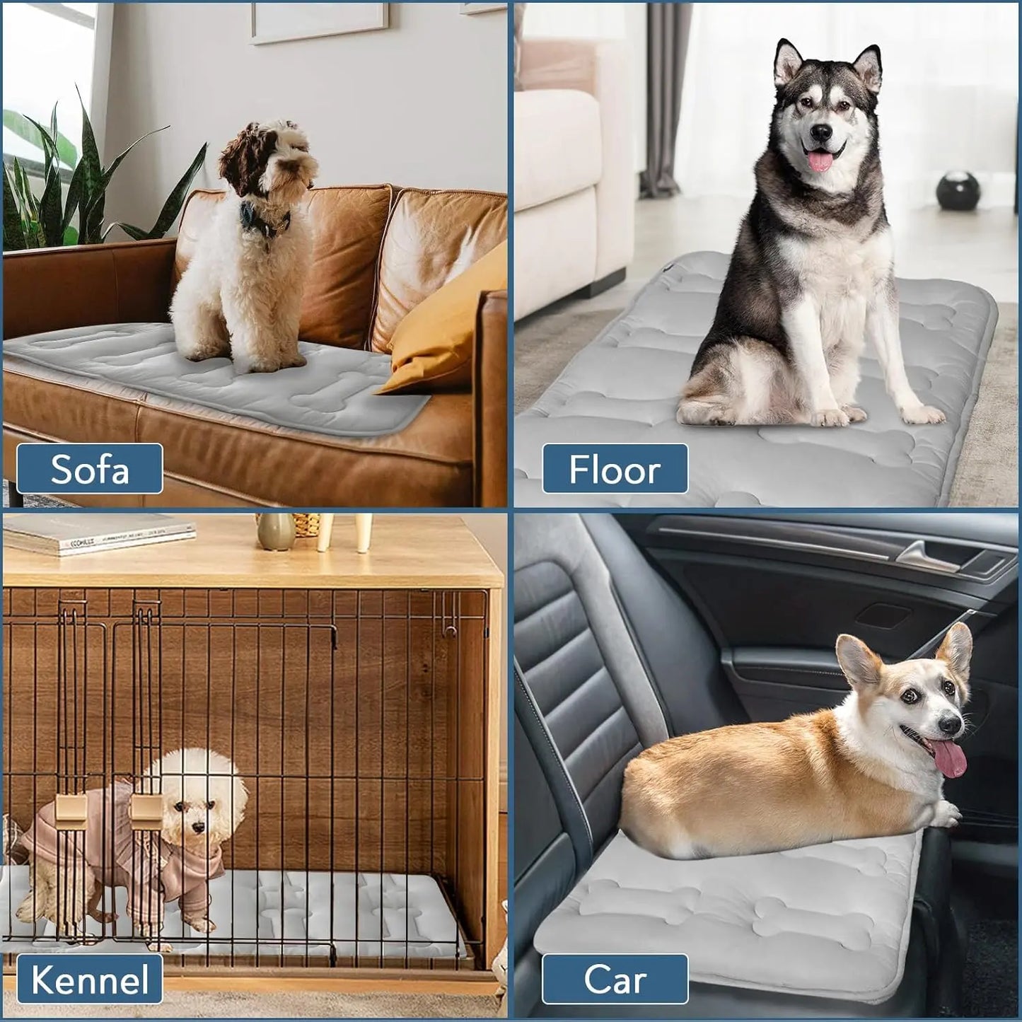 2-Pack Extra Thick Dog Cooling Mats for Large Breeds, Soft and Durable Washable Non-Slip Quilted Design, Portable Lightweight Cooling Pads for Indoor and Outdoor Use