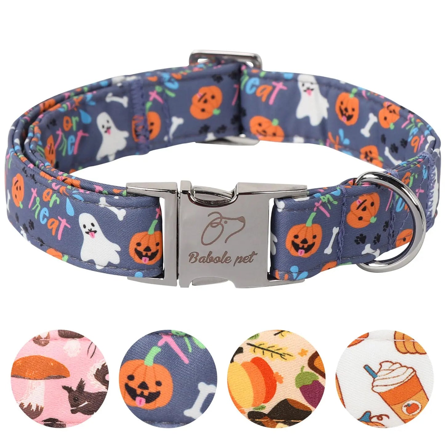 Fall Pumpkin Latte Print Adjustable Heavy-Duty Small Dog Collar with Metal Buckle, XS Size