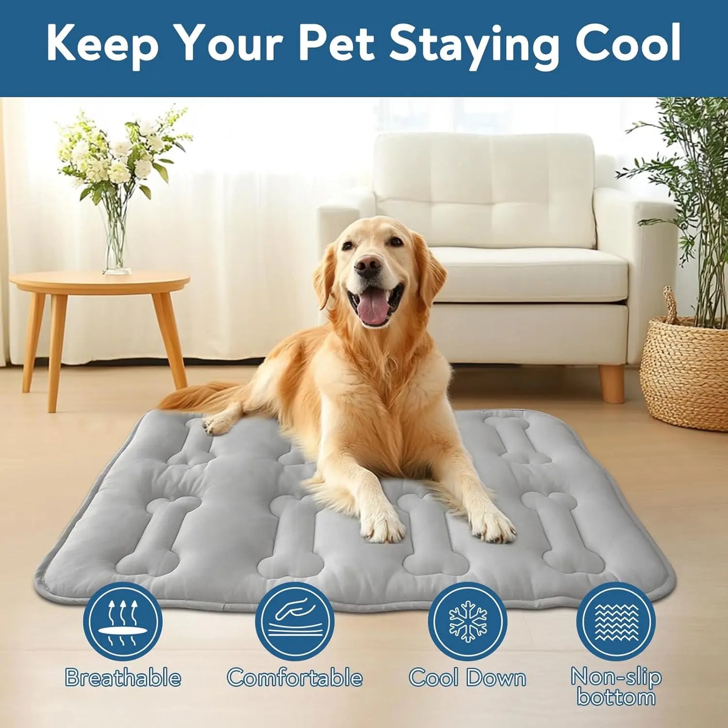 2-Pack Extra Thick Dog Cooling Mats for Large Breeds, Soft and Durable Washable Non-Slip Quilted Design, Portable Lightweight Cooling Pads for Indoor and Outdoor Use