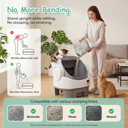 Warcat Next-Generation Automatic Open-Top Cat Litter Box - Advanced Self-Cleaning System with 360° Safety Features, Reliable Sensors, 8L Capacity, User-Friendly Design for Seniors