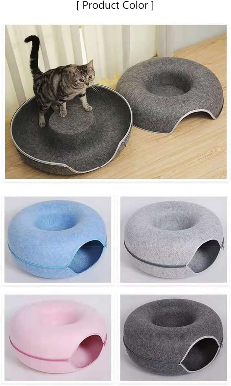 Donut Cat House Pet Cat Tunnel Interactive Game Toy Cat Bed Dual-Use Indoor Toy Kitten Sports Equipment Cat Training Toy Cat House (L,Black)