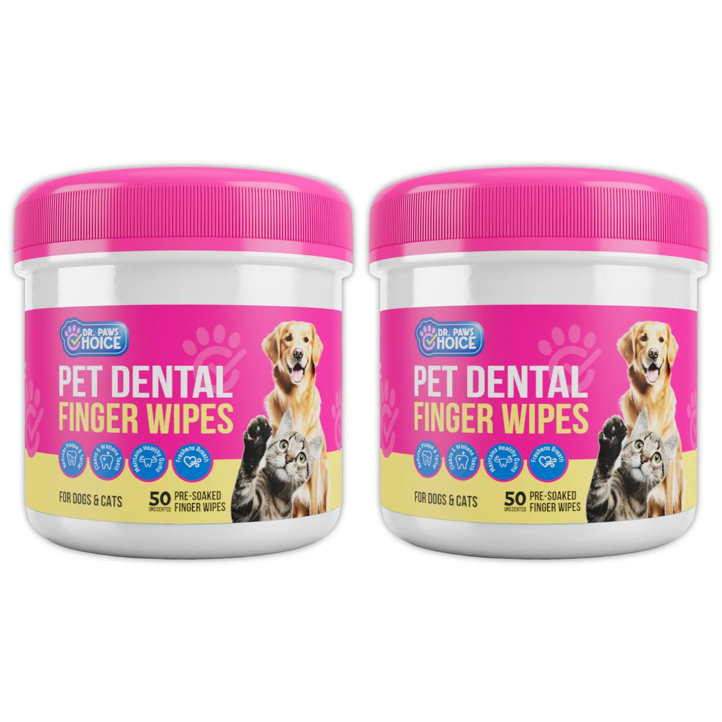 Dr. Paws: Pet Care Finger Wipes for Dogs & Cats – Dental Cleaning, Ear Cleaner & Eye Care Wipes | Removes Plaque, Bad Breath, Tear Stains & Ear Wax | Hypoallergenic No-Rinse Grooming Wipes