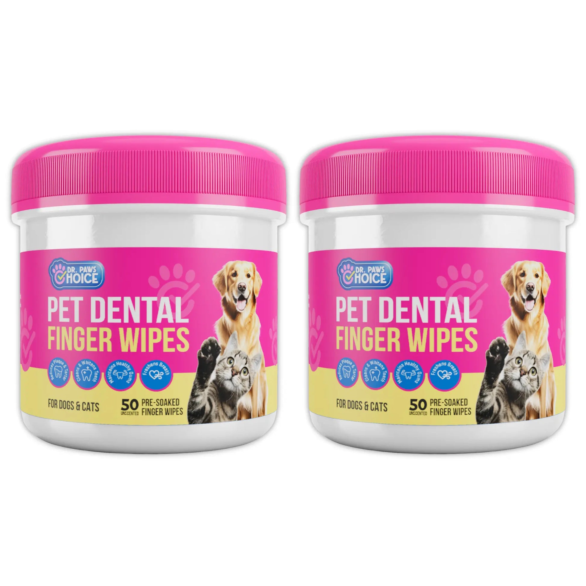 Dr. Paws: Pet Care Finger Wipes for Dogs & Cats – Dental Cleaning, Ear Cleaner & Eye Care Wipes | Removes Plaque, Bad Breath, Tear Stains & Ear Wax | Hypoallergenic No-Rinse Grooming Wipes