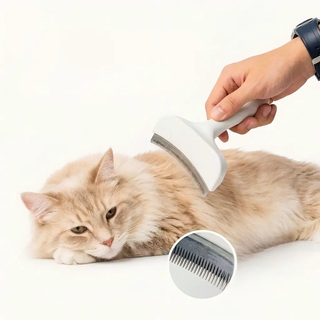Professional Pet Deshedding Brush - Compact Undercoat Rake with Dense Teeth for Gentle Skin Care, Premium Plastic Tool for Long-Haired Dogs and Cats, Efficient Fur Removal and Dematting, Easy Daily Maintenance