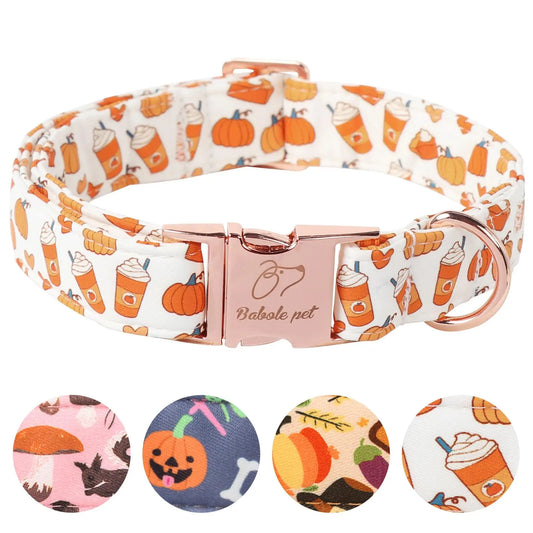 Fall Pumpkin Latte Print Adjustable Heavy-Duty Small Dog Collar with Metal Buckle, XS Size