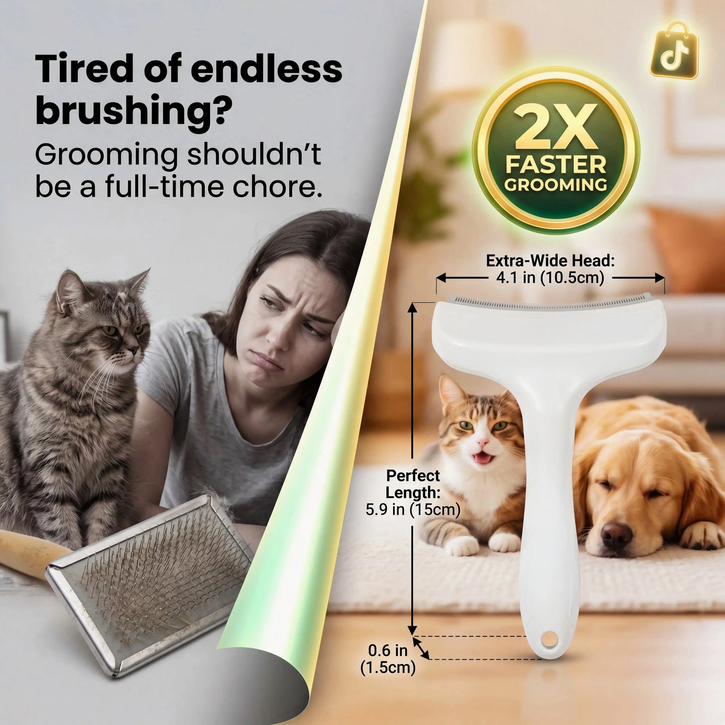 Professional Pet Deshedding Brush - Compact Undercoat Rake with Dense Teeth for Gentle Skin Care, Premium Plastic Tool for Long-Haired Dogs and Cats, Efficient Fur Removal and Dematting, Easy Daily Maintenance