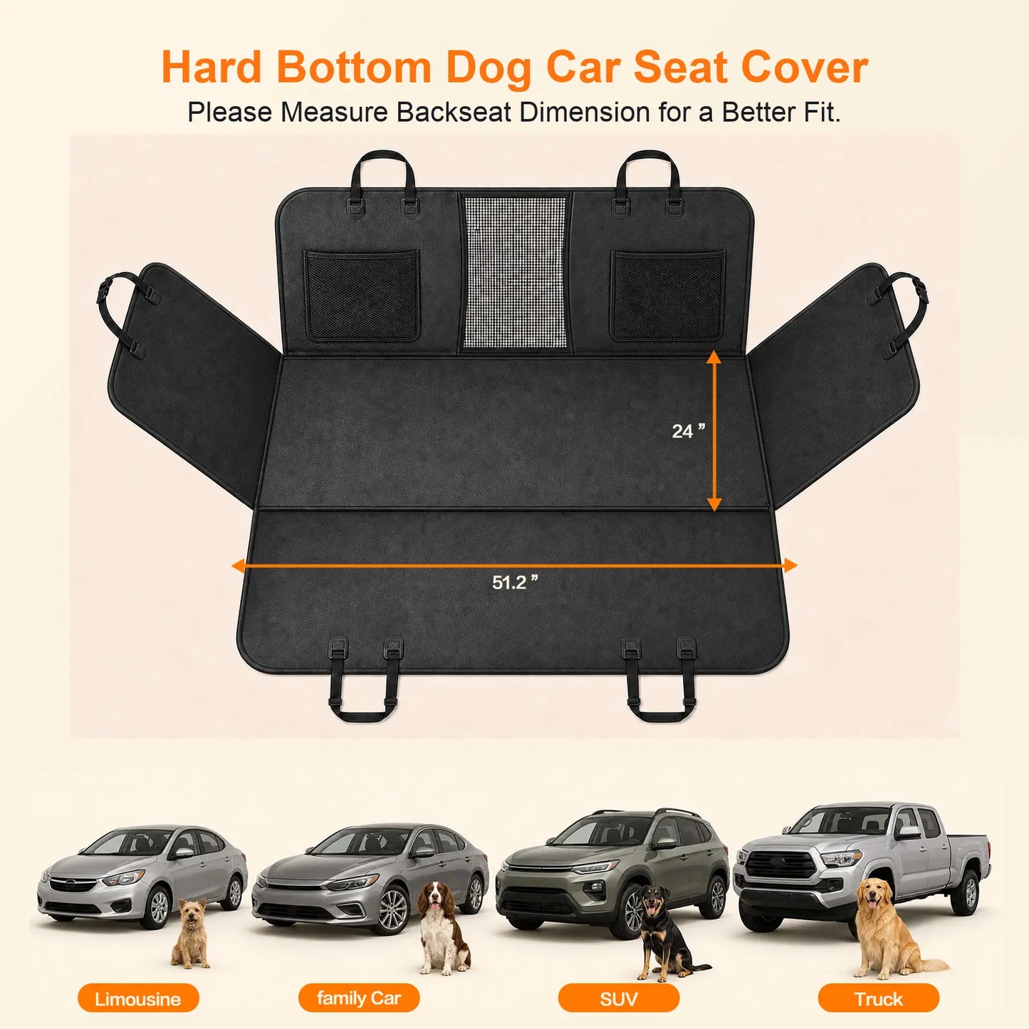 Heavy-Duty Waterproof PU Leather Dog Car Seat Extender and Hammock, 400 lbs Capacity, Compatible with Cars, SUVs, and Trucks