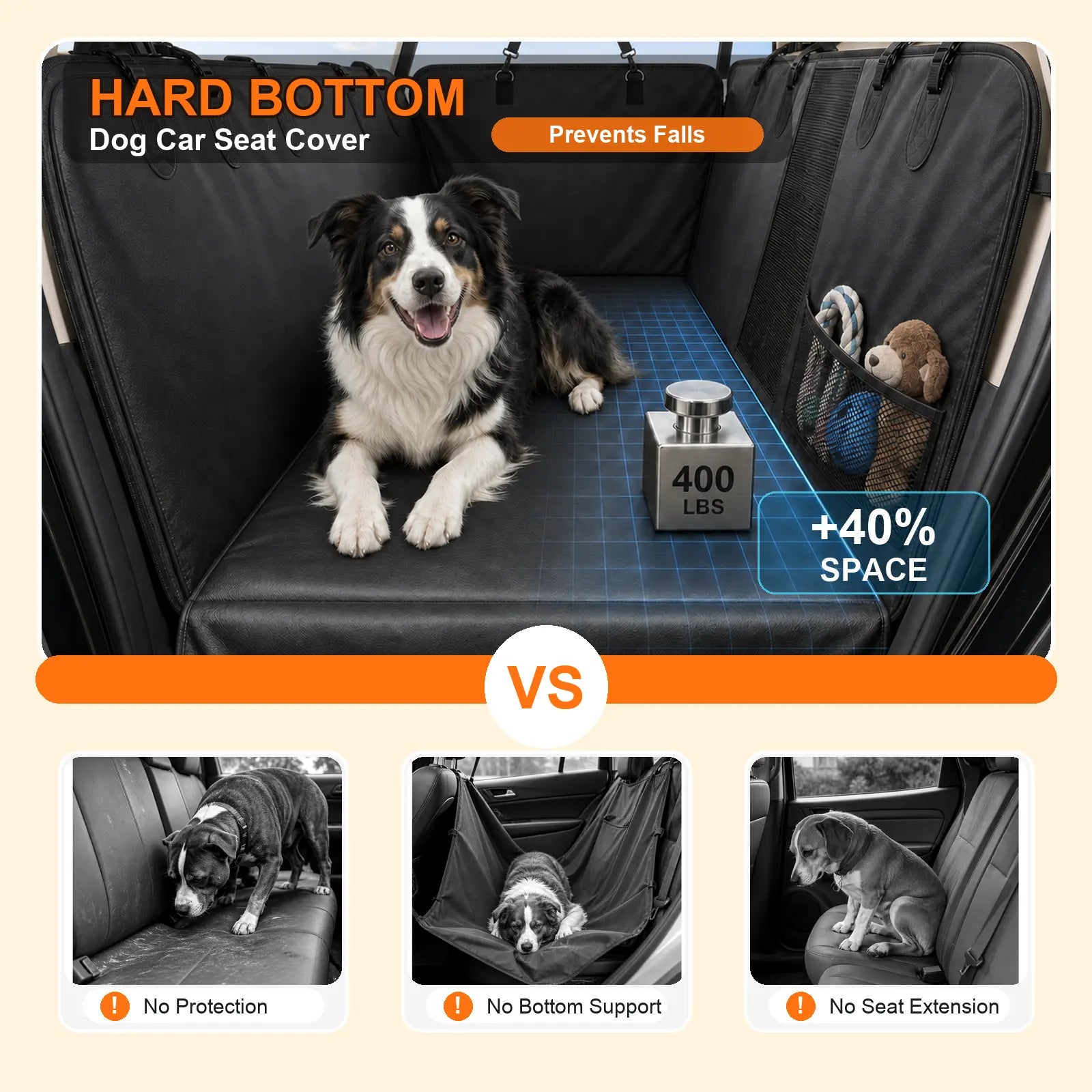 Heavy-Duty Waterproof PU Leather Dog Car Seat Extender and Hammock, 400 lbs Capacity, Compatible with Cars, SUVs, and Trucks