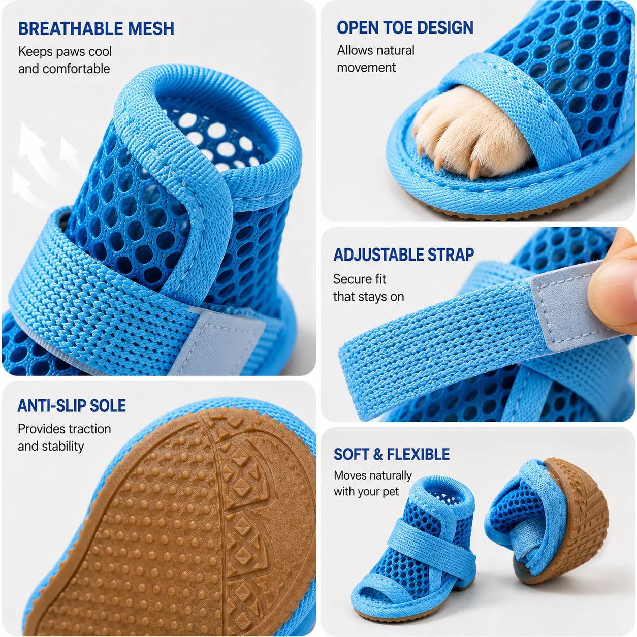 Breathable Mesh Dog Shoes - Set of 4, Lightweight Anti-Slip Paw Protectors with Adjustable Straps for Summer Outdoor Activities
