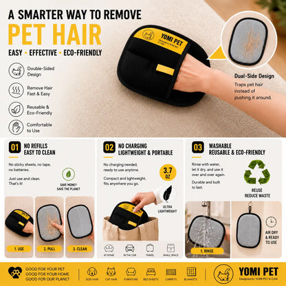 YOMI PET Pet Hair Remover Glove for Cats & Dogs, Reusable Electrostatic Lint Remover Mitt for Furniture, Couch, Carpet & Clothes