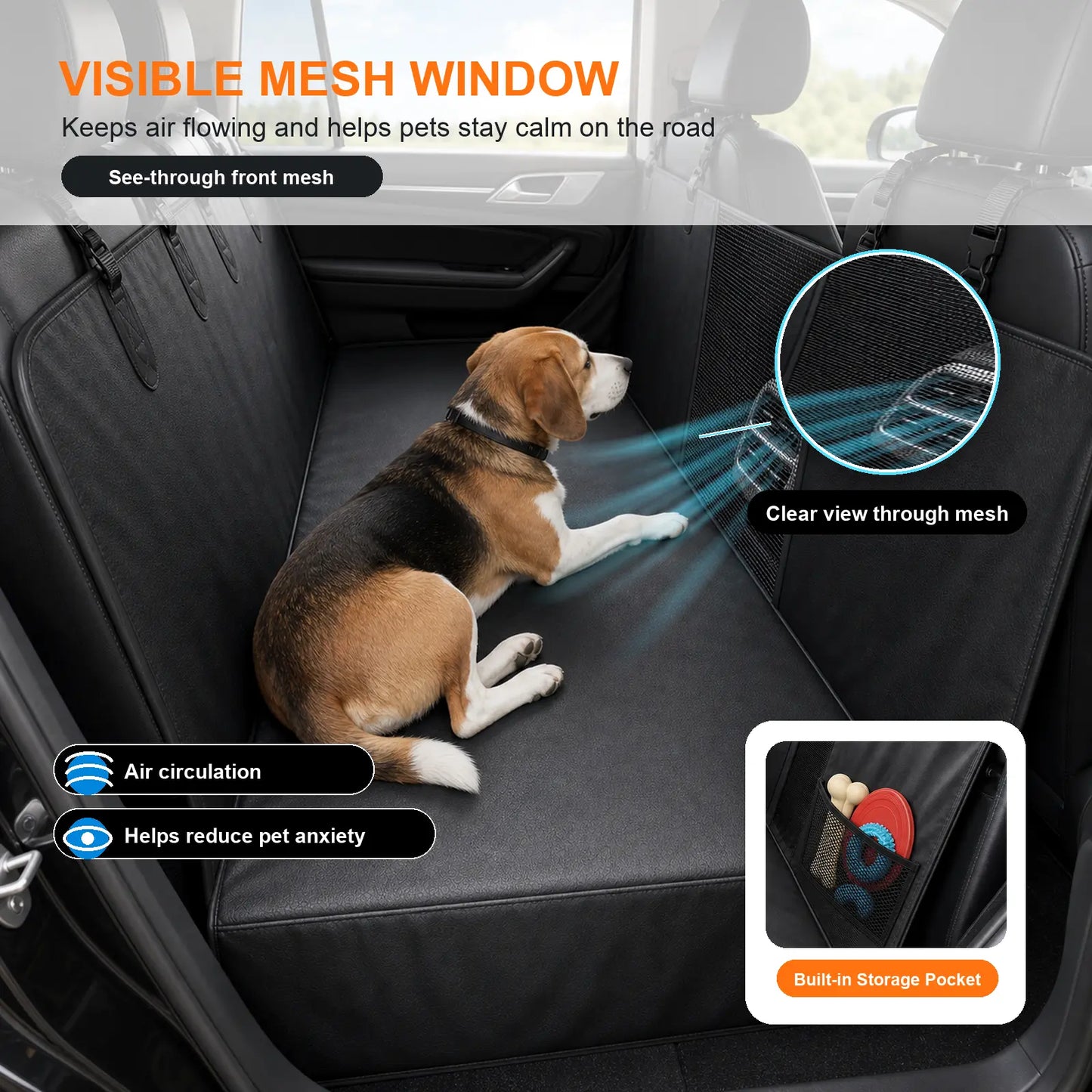 Heavy-Duty Waterproof PU Leather Dog Car Seat Extender and Hammock, 400 lbs Capacity, Compatible with Cars, SUVs, and Trucks
