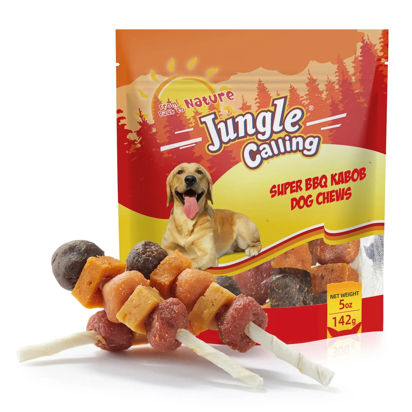 Jungle Calling Multi-Flavor Dog Kabob Treats - Chicken, Duck, Beef, Sweet Potato & Pumpkin - Buy 1 Get 1 Free Chew Sticks and Rawhide Snacks for Training and Rewards