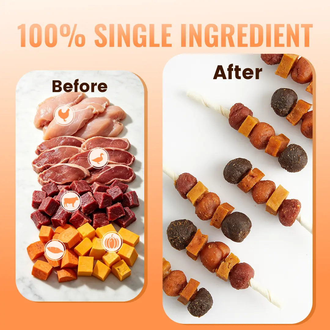 Jungle Calling Multi-Flavor Dog Kabob Treats - Chicken, Duck, Beef, Sweet Potato & Pumpkin - Buy 1 Get 1 Free Chew Sticks and Rawhide Snacks for Training and Rewards
