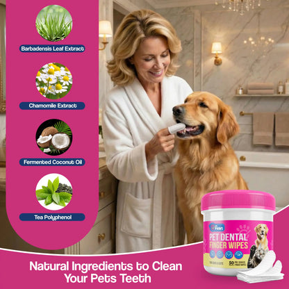 Dr. Paws: Pet Care Finger Wipes for Dogs & Cats – Dental Cleaning, Ear Cleaner & Eye Care Wipes | Removes Plaque, Bad Breath, Tear Stains & Ear Wax | Hypoallergenic No-Rinse Grooming Wipes