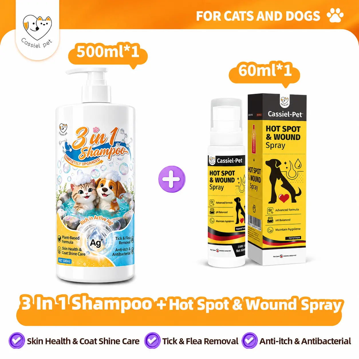 Cassiel Pet HOT SPOT&WOUND Spray,Pet Skin Sprays for Dogs&Cats-Nature Soothing Spray for Clean and Soft Skin,Reduces Itchy Scratching,Packaging Upgrade