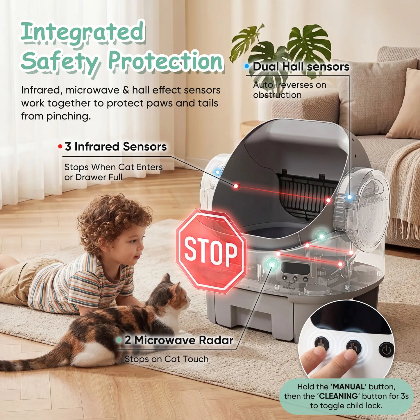 Warcat Next-Generation Automatic Open-Top Cat Litter Box - Advanced Self-Cleaning System with 360° Safety Features, Reliable Sensors, 8L Capacity, User-Friendly Design for Seniors