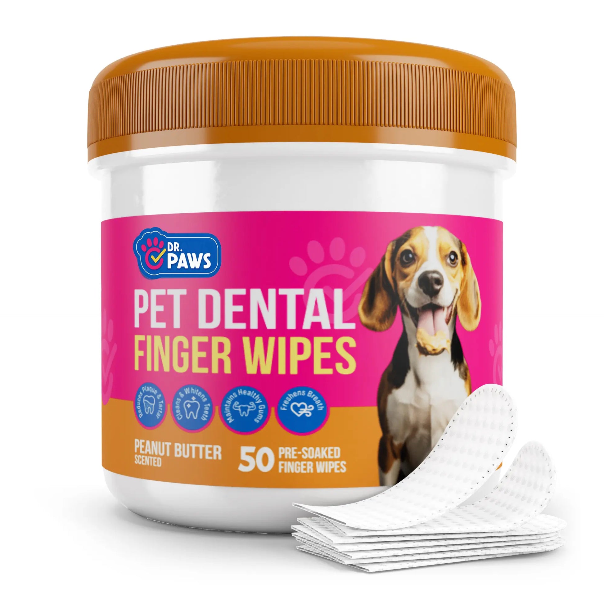 Dr. Paws: Pet Care Finger Wipes for Dogs & Cats – Dental Cleaning, Ear Cleaner & Eye Care Wipes | Removes Plaque, Bad Breath, Tear Stains & Ear Wax | Hypoallergenic No-Rinse Grooming Wipes