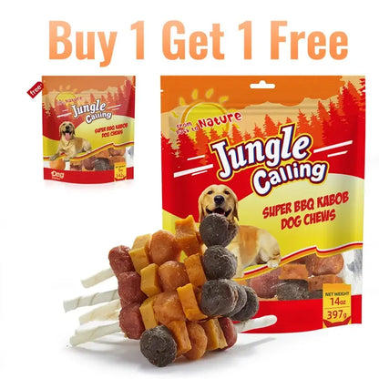 Jungle Calling Multi-Flavor Dog Kabob Treats - Chicken, Duck, Beef, Sweet Potato & Pumpkin - Buy 1 Get 1 Free Chew Sticks and Rawhide Snacks for Training and Rewards