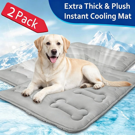2-Pack Extra Thick Dog Cooling Mats for Large Breeds, Soft and Durable Washable Non-Slip Quilted Design, Portable Lightweight Cooling Pads for Indoor and Outdoor Use