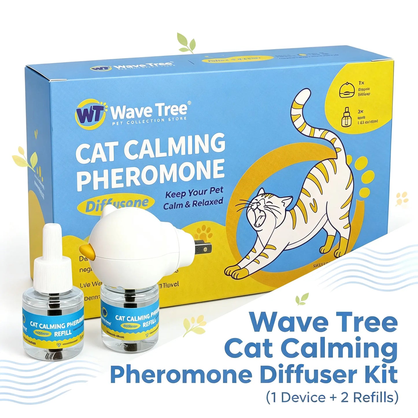 Wavetree Cat Calming Diffuser Kit (60-Day Supply) - Starter Kit + 1 Refill | Helps Support Cats with Stress, Urine Marking, Scratching, Excessive Meowing & Multi-Cat Stress | Results May Vary | Dealsforyoudays Tiktokshopbacktoschool