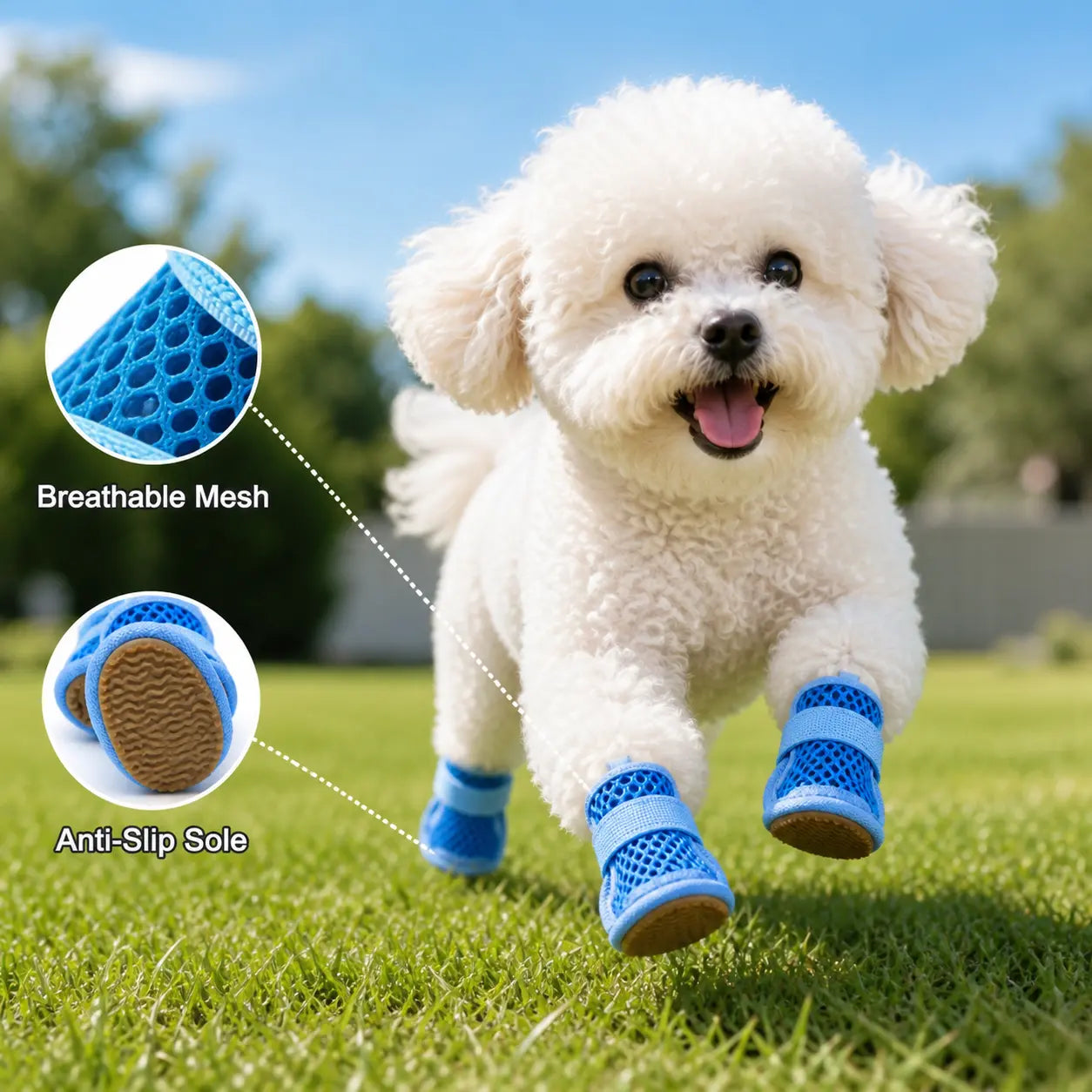 Breathable Mesh Dog Shoes - Set of 4, Lightweight Anti-Slip Paw Protectors with Adjustable Straps for Summer Outdoor Activities