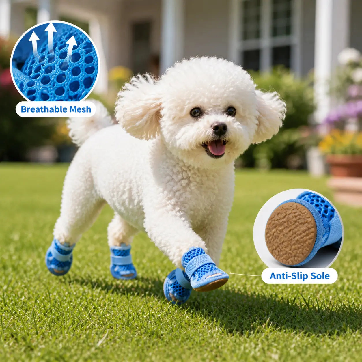 Breathable Mesh Dog Shoes - Set of 4, Lightweight Anti-Slip Paw Protectors with Adjustable Straps for Summer Outdoor Activities