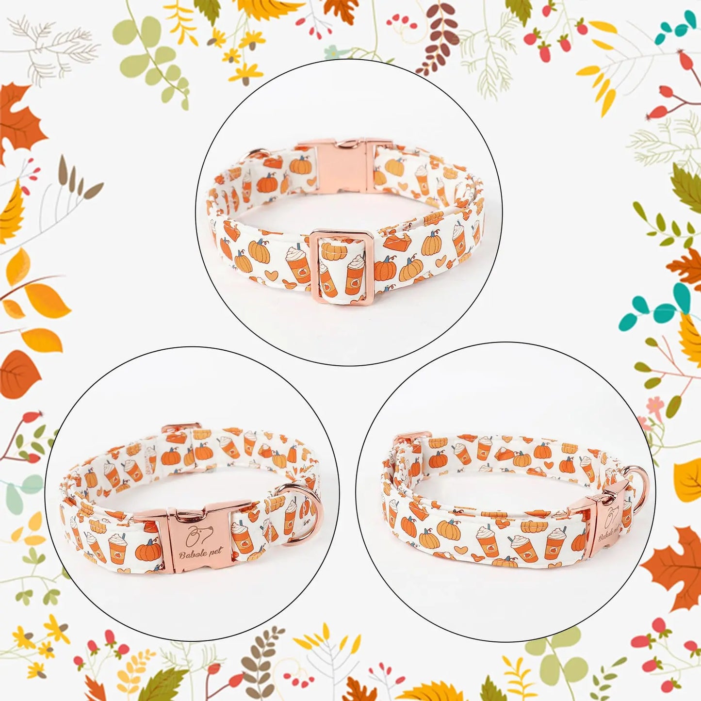 Fall Pumpkin Latte Print Adjustable Heavy-Duty Small Dog Collar with Metal Buckle, XS Size