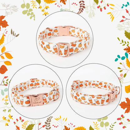 Fall Pumpkin Latte Print Adjustable Heavy-Duty Small Dog Collar with Metal Buckle, XS Size
