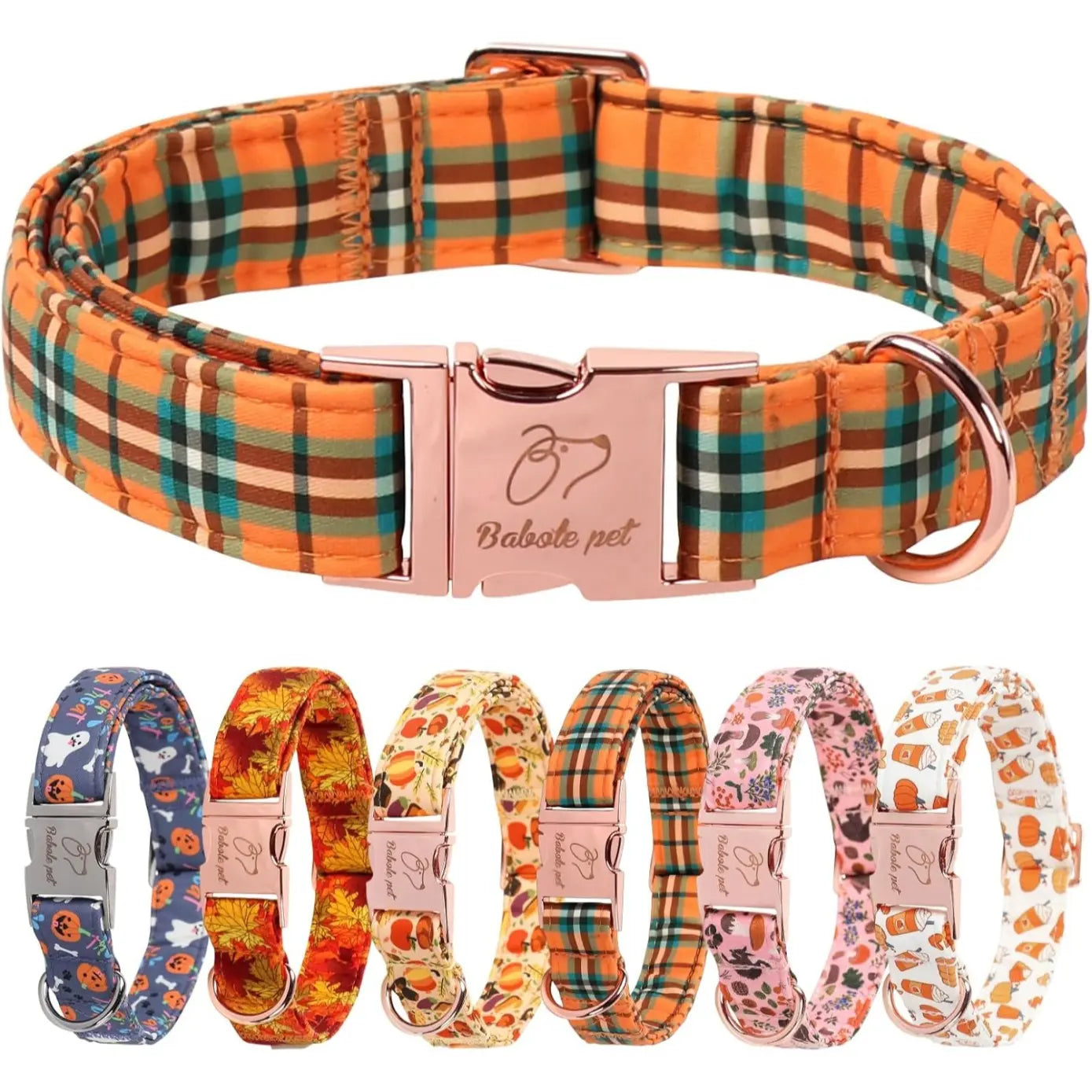 Fall Pumpkin Latte Print Adjustable Heavy-Duty Small Dog Collar with Metal Buckle, XS Size