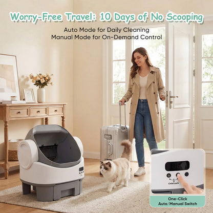Warcat Next-Generation Automatic Open-Top Cat Litter Box - Advanced Self-Cleaning System with 360° Safety Features, Reliable Sensors, 8L Capacity, User-Friendly Design for Seniors